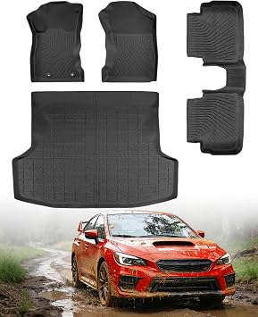 DrCarNow All-Weather Car Floor Mats Compatible with Subaru WRX 2022 2023 2024 2025 2026 Trunk Liner, Anti-Slip TPE Waterproof Heavy-Duty Black Full-Season Protection