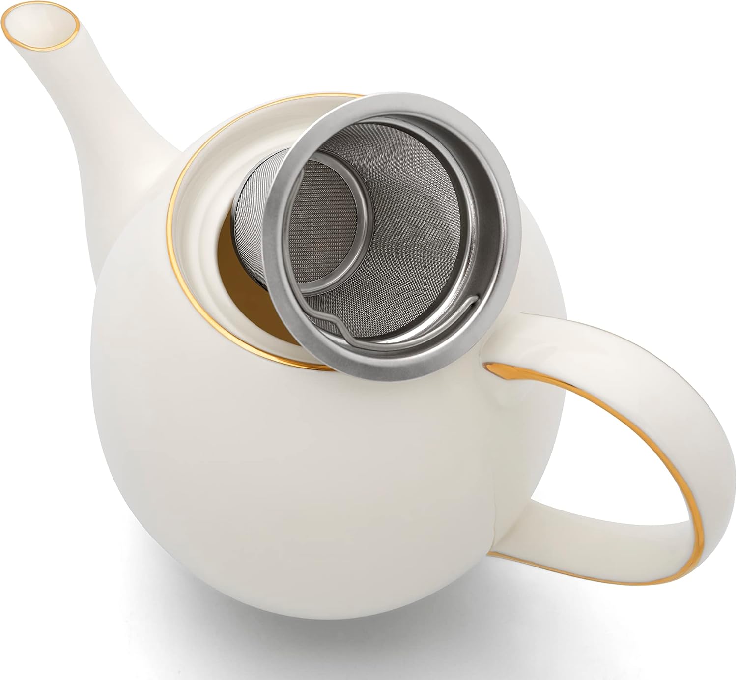 Classic Porcelain Teapot Set 1.2 Litres 3-Piece Including Stainless Steel Tea Strainer for Loose Tea and 2 Tea Cups