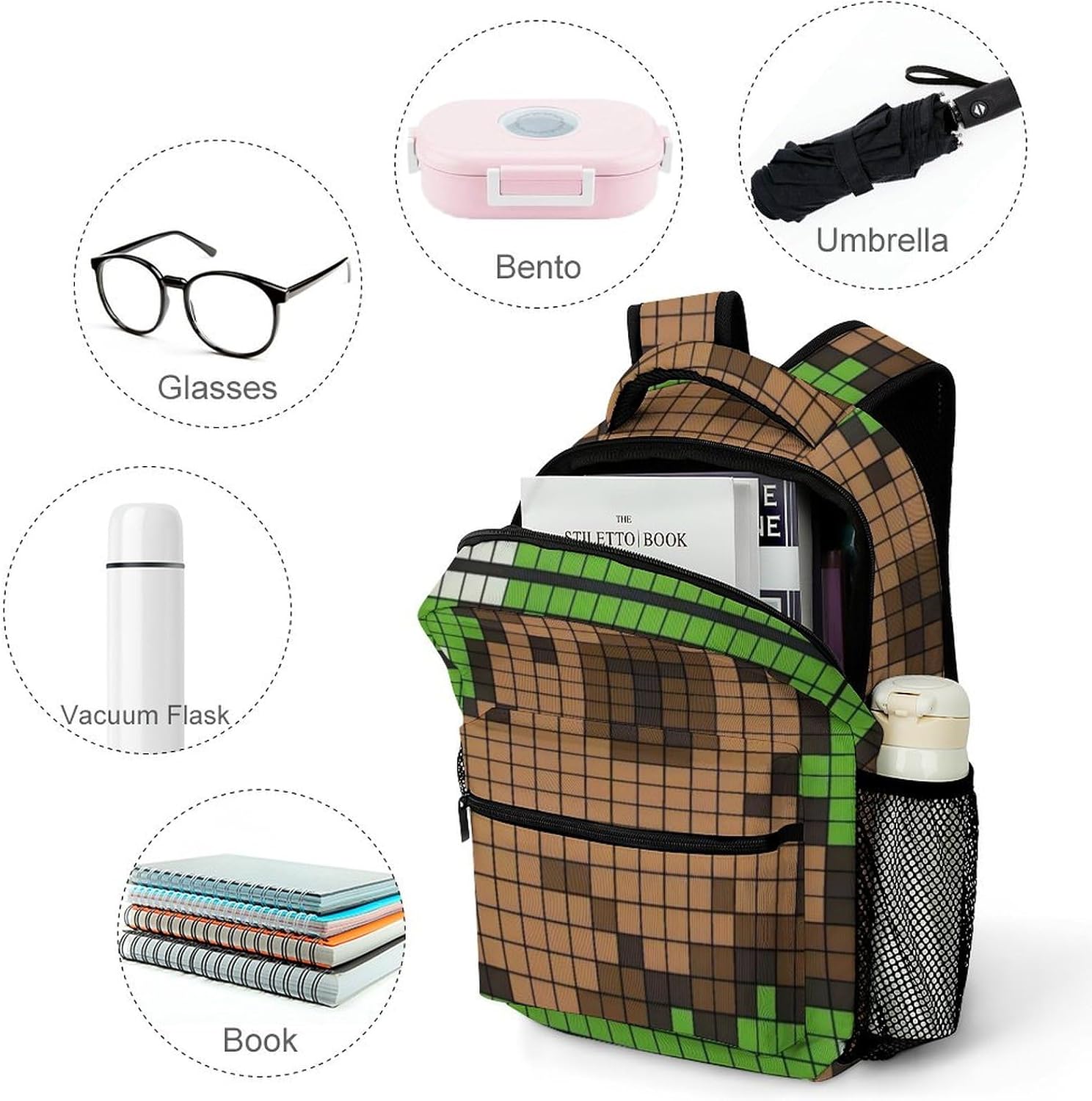 Capybara Backpack for School, Pixel Mochila Capybara Cute Kawaii Kapibara Bookbag Funny Going Out Cartoon Laptop Travel Casual Bag