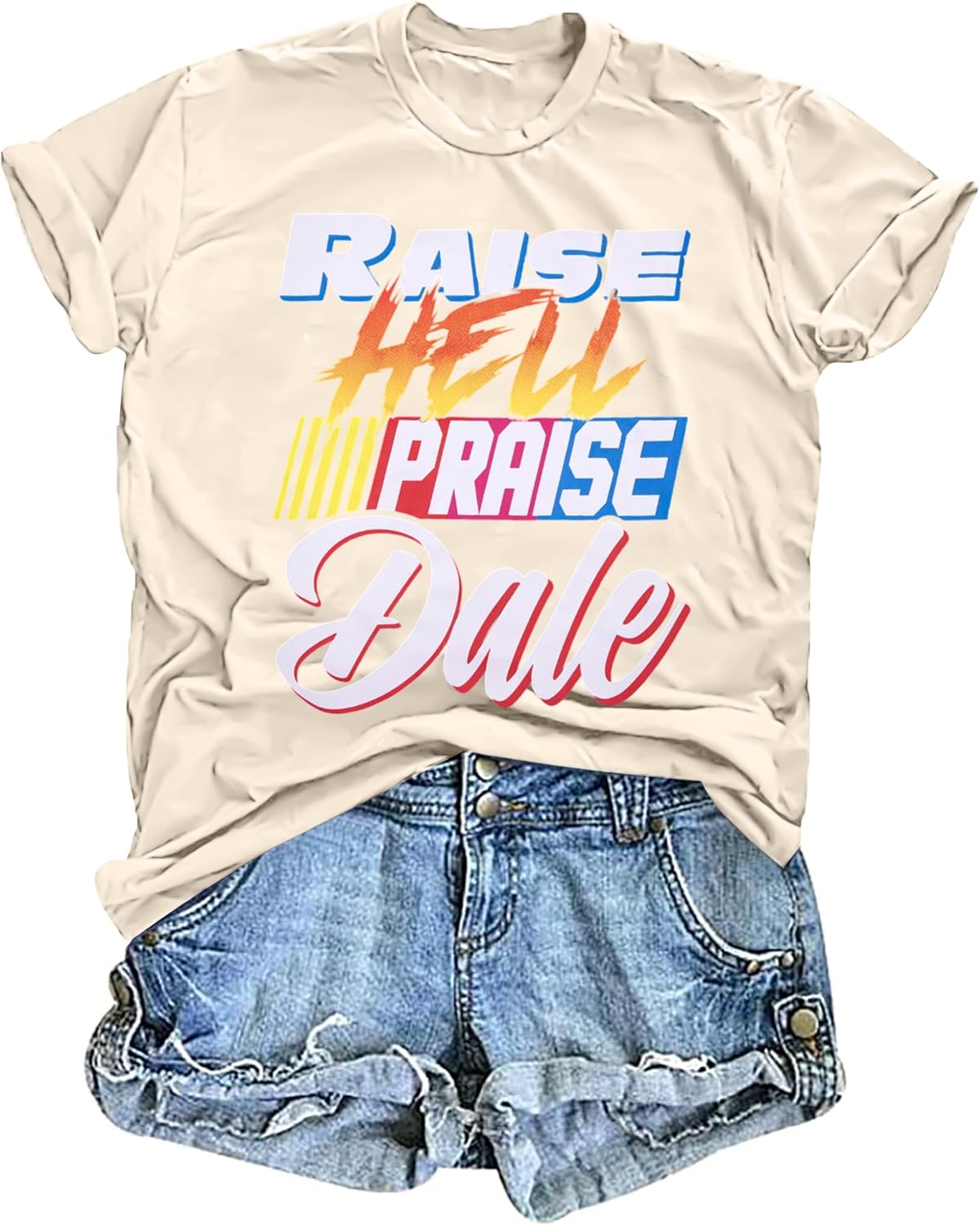 FASHGL Raise Hell Praise Dale Shirt Women Racing T-Shirt Vintage Tee Race Day Casual Short Sleeve Tops