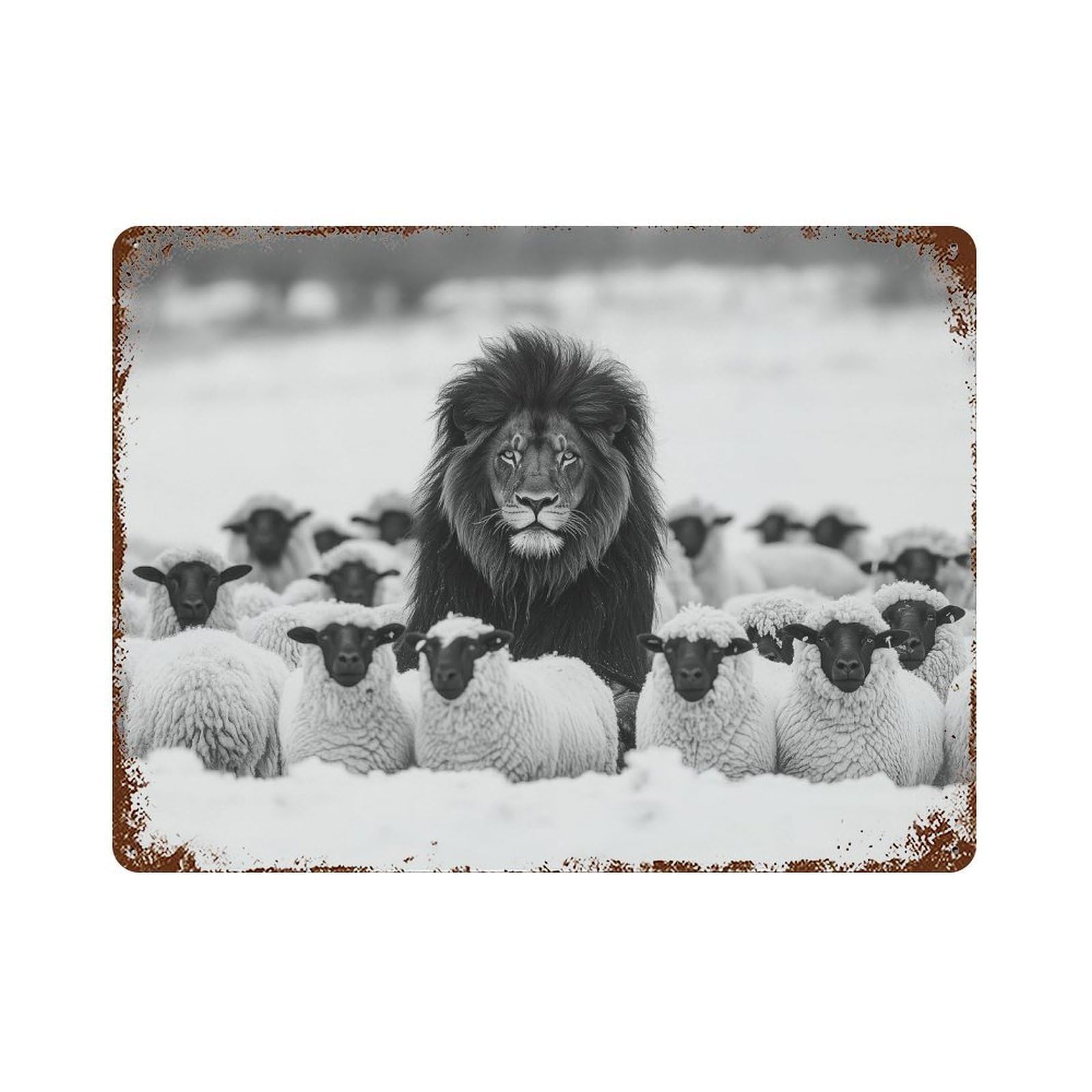 xiaoxiaoshen Lion Amongst Sheep Print Wall Decor Art Metal Tin Poster Modern Home Decor Art Home Bar Shop Decorations Vintage Sign 30x40cm