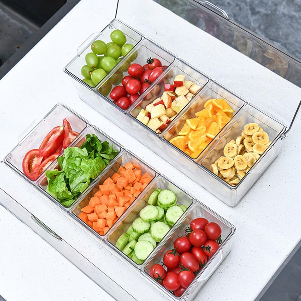 Bandeja de condimentos de 5 compartimentos con tapa, extraíble para aperitivos, frutas y aperitivos, perfecta para fiestas, bares y reuniones