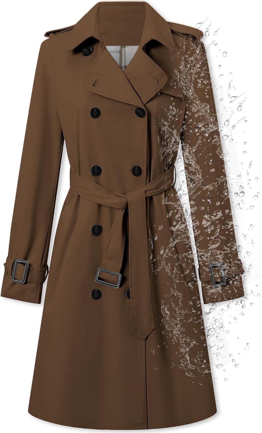 Betusline Women's Double Breasted Waterproof Trench Coat Classic Lapel Overcoat with Belt