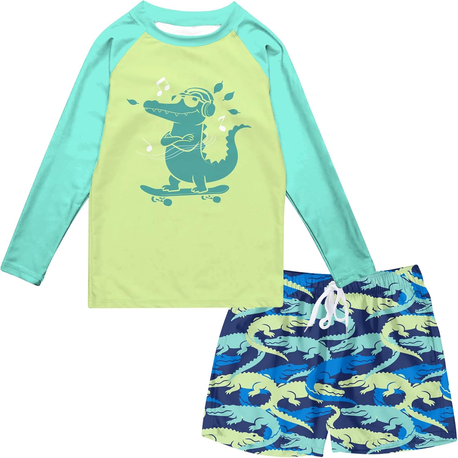 Boys Long Sleeve Rash Guard Swimsuit Kids 2-Pieces Bathing Suits Set
