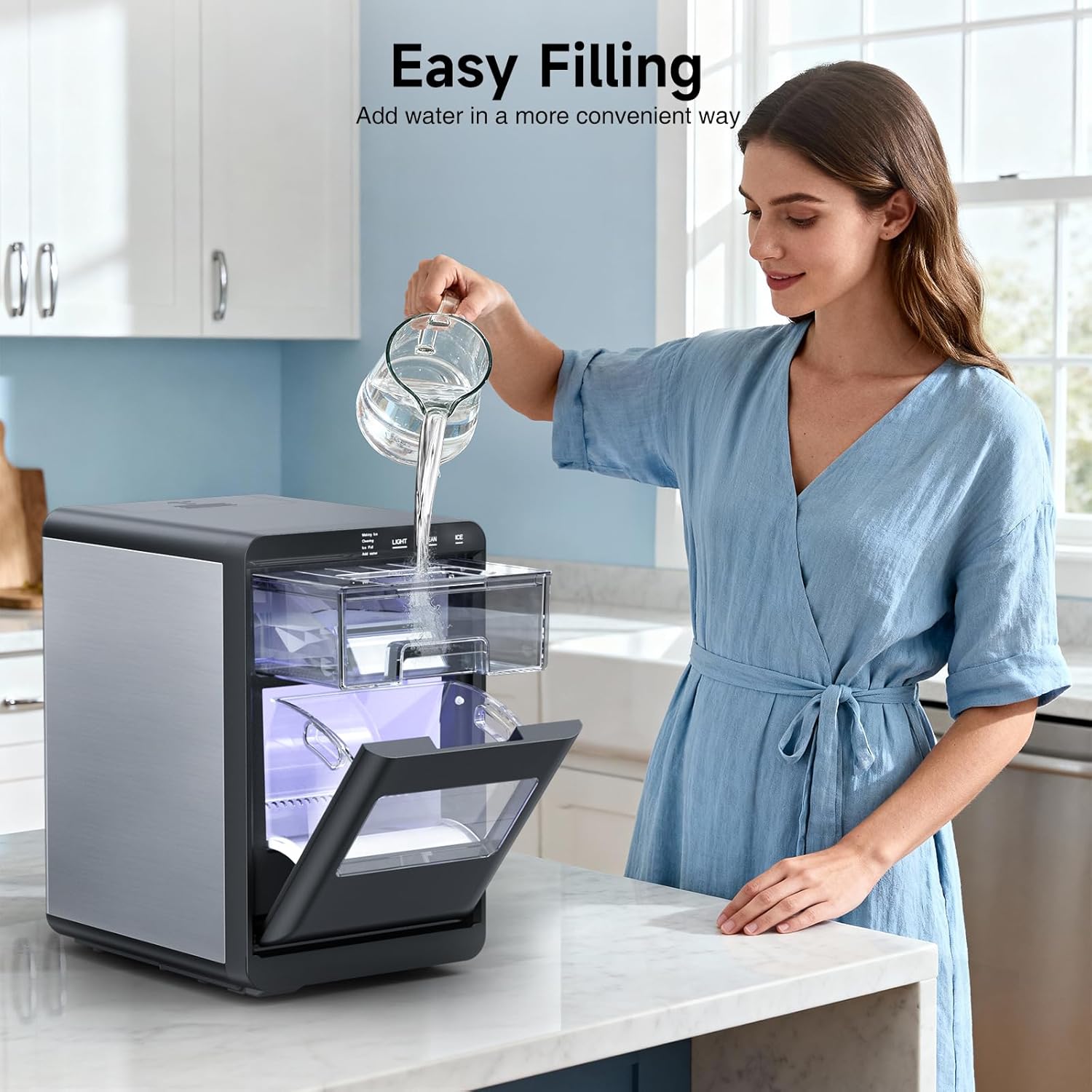 ETL Approval Nugget Ice Maker Countertop, 45Lbs/24H Pebble Ice Maker with Water Tank, Soft Chewable Pellet Ice Machine with Self-Cleaning for Kitchens/Home/Office