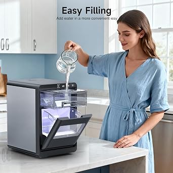 Nugget Ice Maker Countertop, 44Lbs/24H Pebble Ice Maker with Water Tank, Soft Chewable Pellet Ice Machine with Self-Cleaning for Kitchens/Home/Office