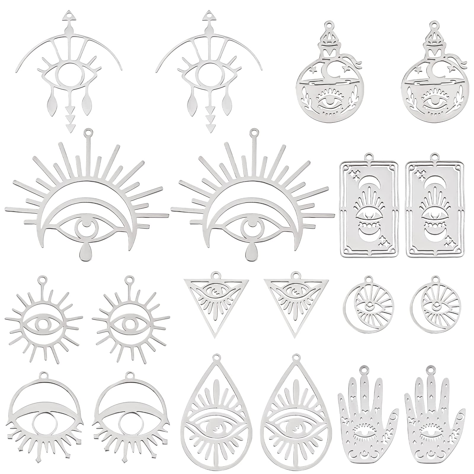 Breloques triangle oeil égyptien et carte soleil acier inoxydable pour création bijoux DIY