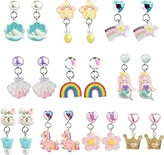 10 Paar Ohrclips Kinder, Klipp Clip Ohrringe Kinder mädchen Sterne Meerjungfrau Regenbogen, Bunte Ohrclips Ohne Ohrlöcher, Mädchen Clip Ohrringe für Alltag, bei Geburtstagsfeiern, Kostümpartys, Festen