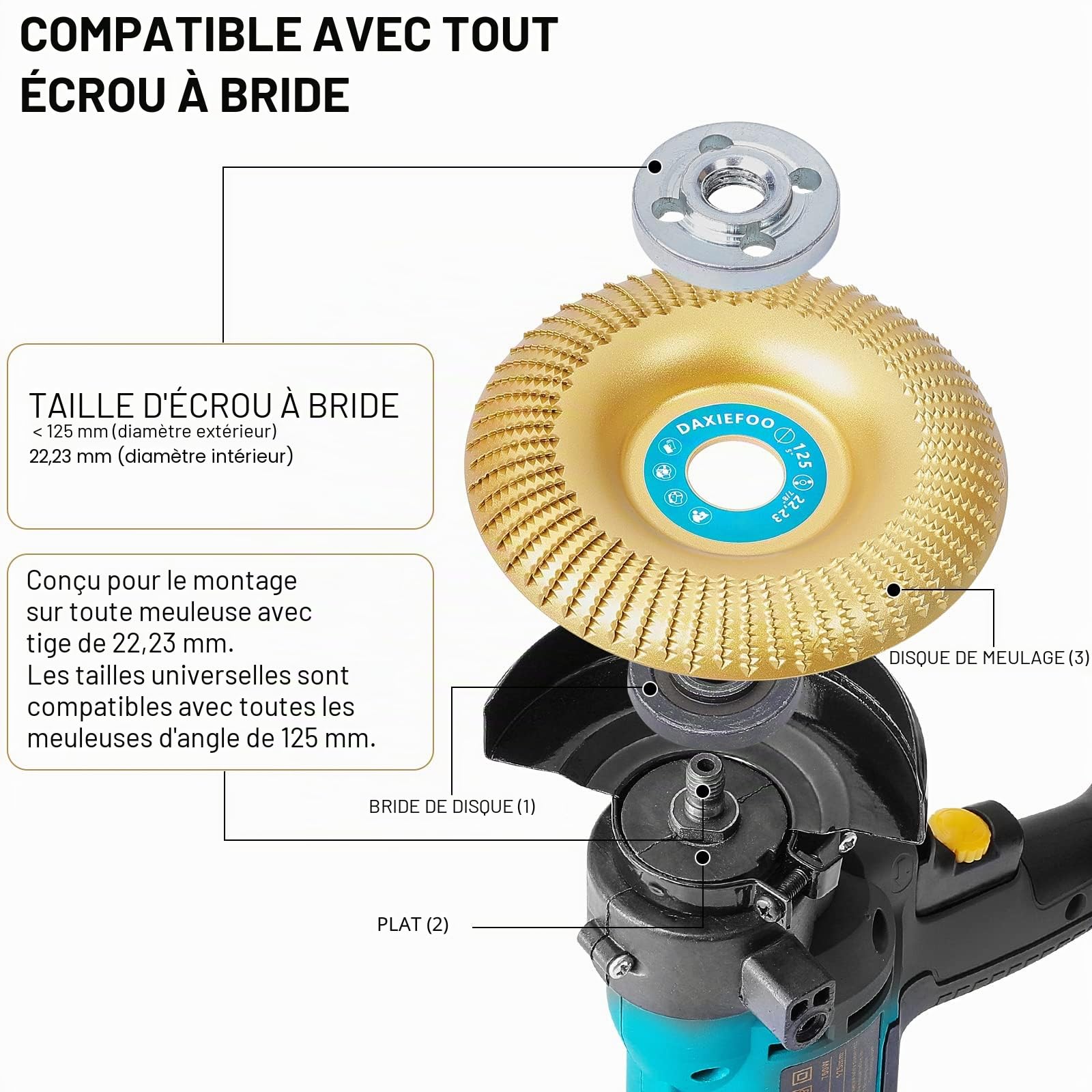 Disques Abrasifs Bois 125mm DAXIEFOO Jeu de 4 Disques Abrasifs, Disque de Sculpture sur Bois pour Meuleuse d'angle, Disques de Sculpture, Disque de Coupe, Disque de Meulage