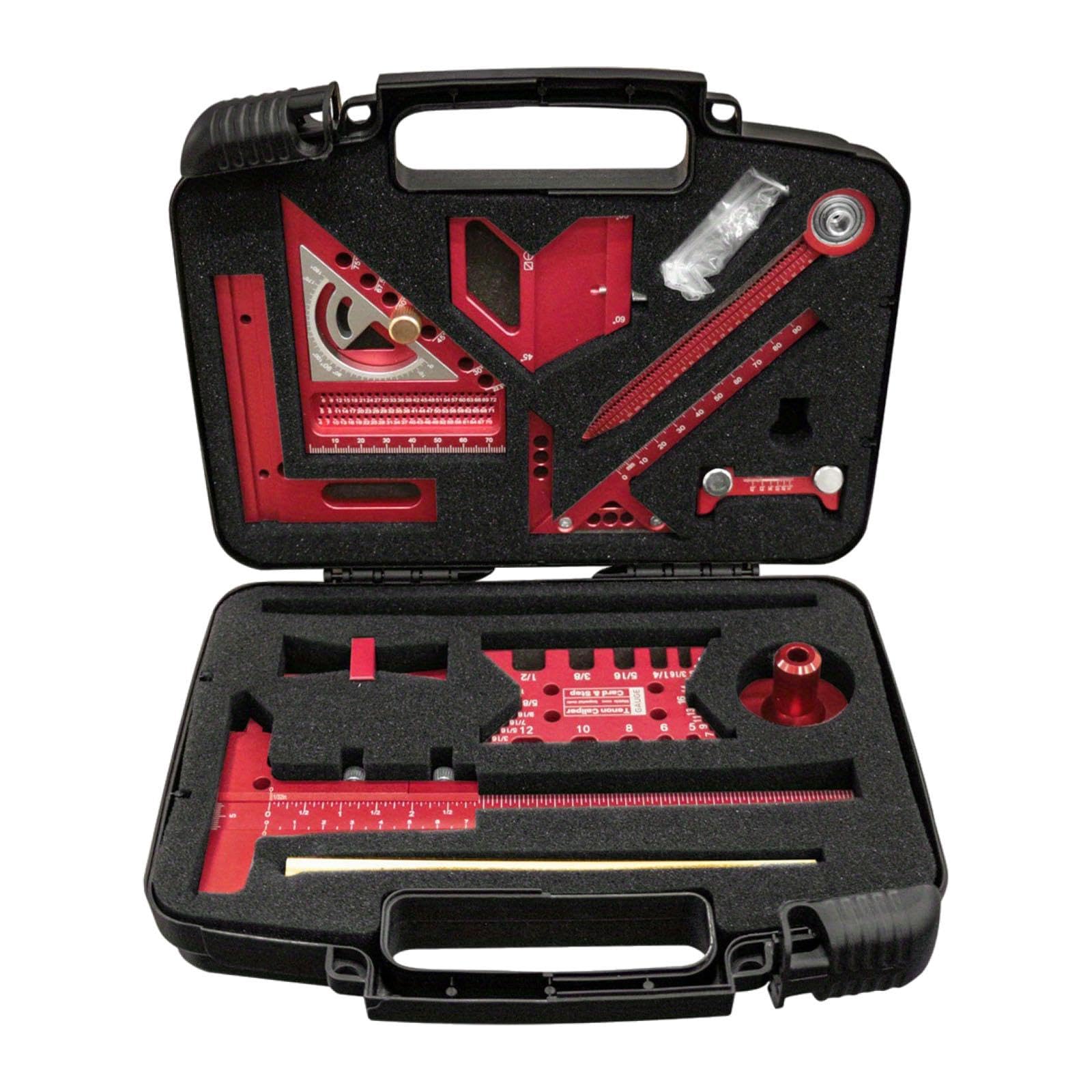 Milageto Set de Règles de Menuiserie Outil de Mesure Jauge de Traçage Équerre Polyvalente Rapporteur D'Angle En Aluminium avec Coffret Portable Approprié pour, 10 pièces