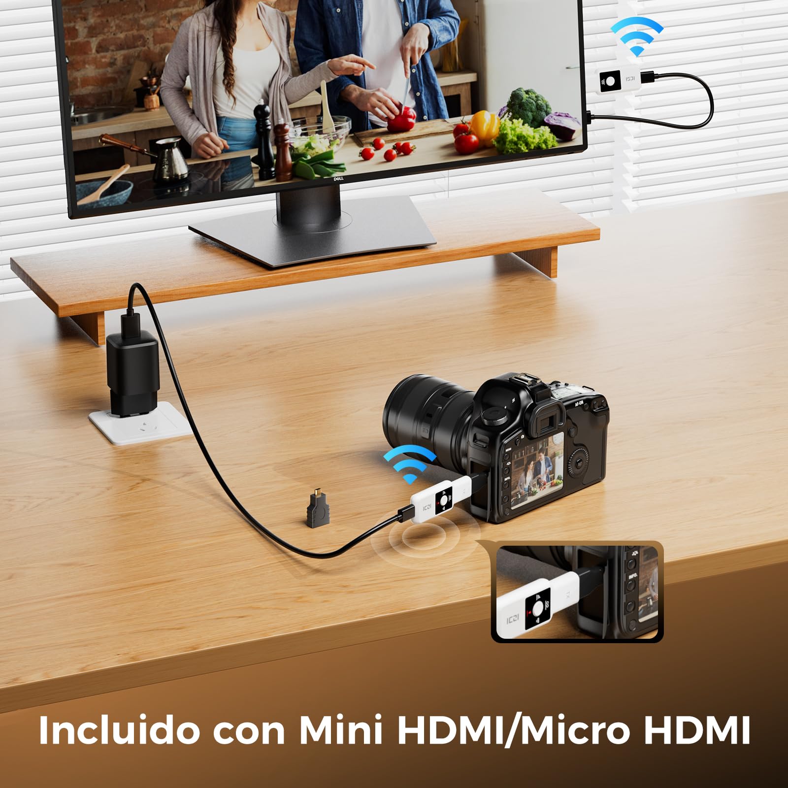 ICZI HDMI Inalámbrico, Transmisor y Receptor, 1080P 60Hz Full HD Baja Latencia, Plug & Play para PC, Portátil, TV y Proyector, para Cine en Casa, Salas de Conferencias y Juegos con Pantalla LED