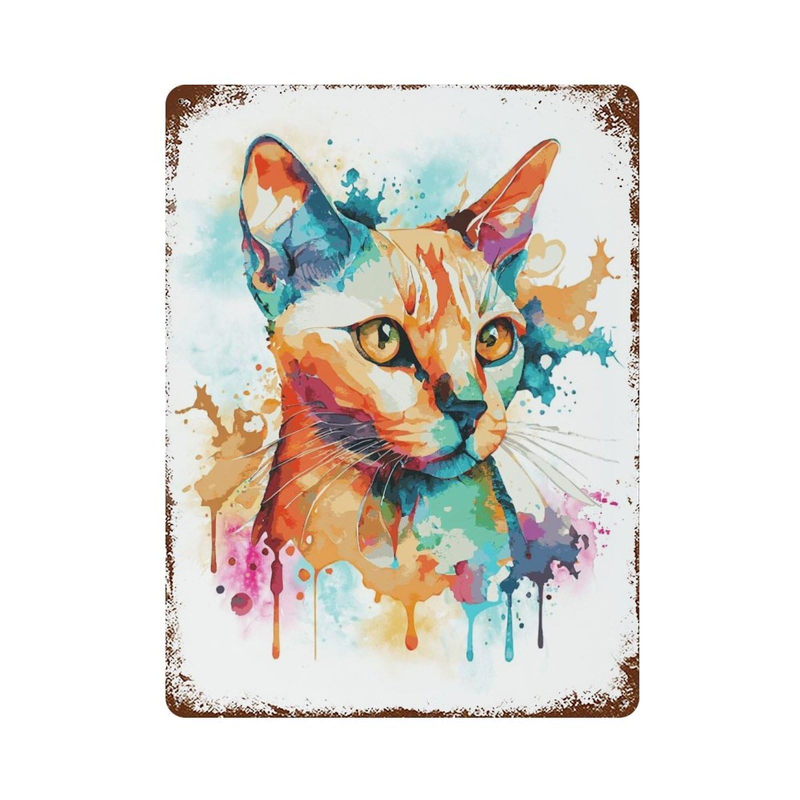 Rustic Tin Plaque Abstract Siamese Cat Art 15.7"x11.8", Rustic Home Decor for Office, Studio And Wall Decor