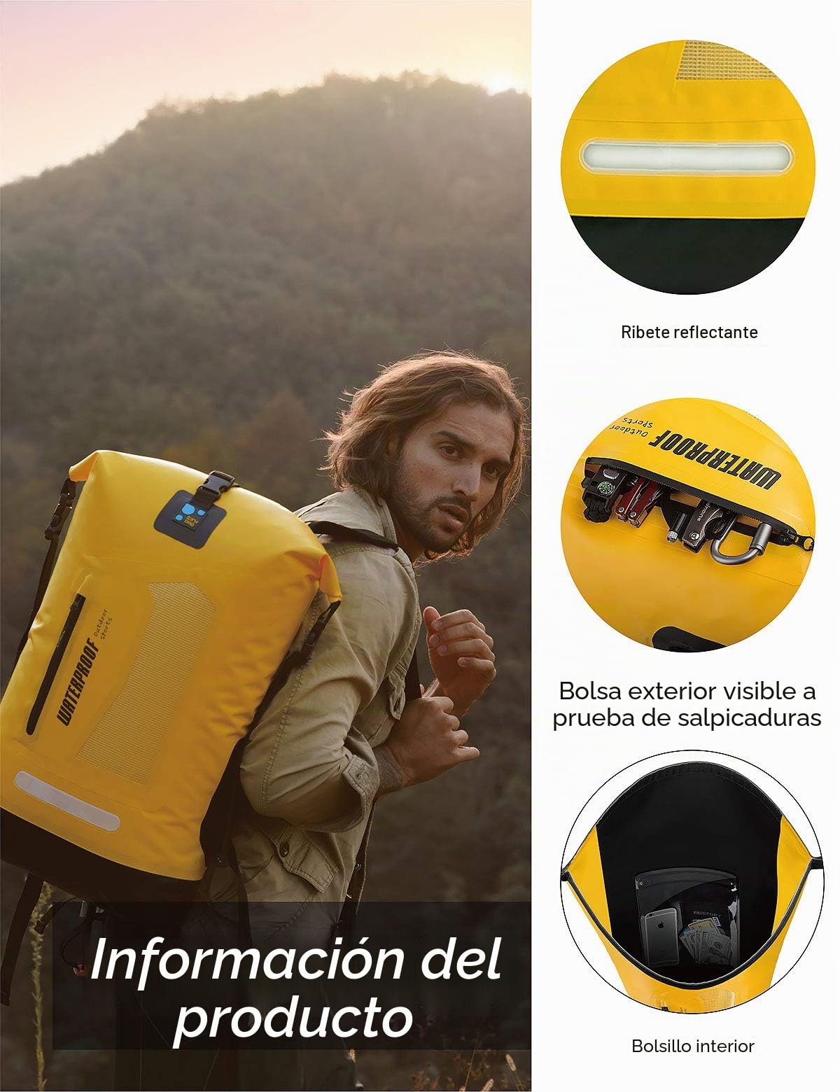 IDRYBAG Mochila Impermeable Seca 20L/30L/40L, Mochila Flotante Impermeable para Hombres, Saco Seco Impermeable para Kayak