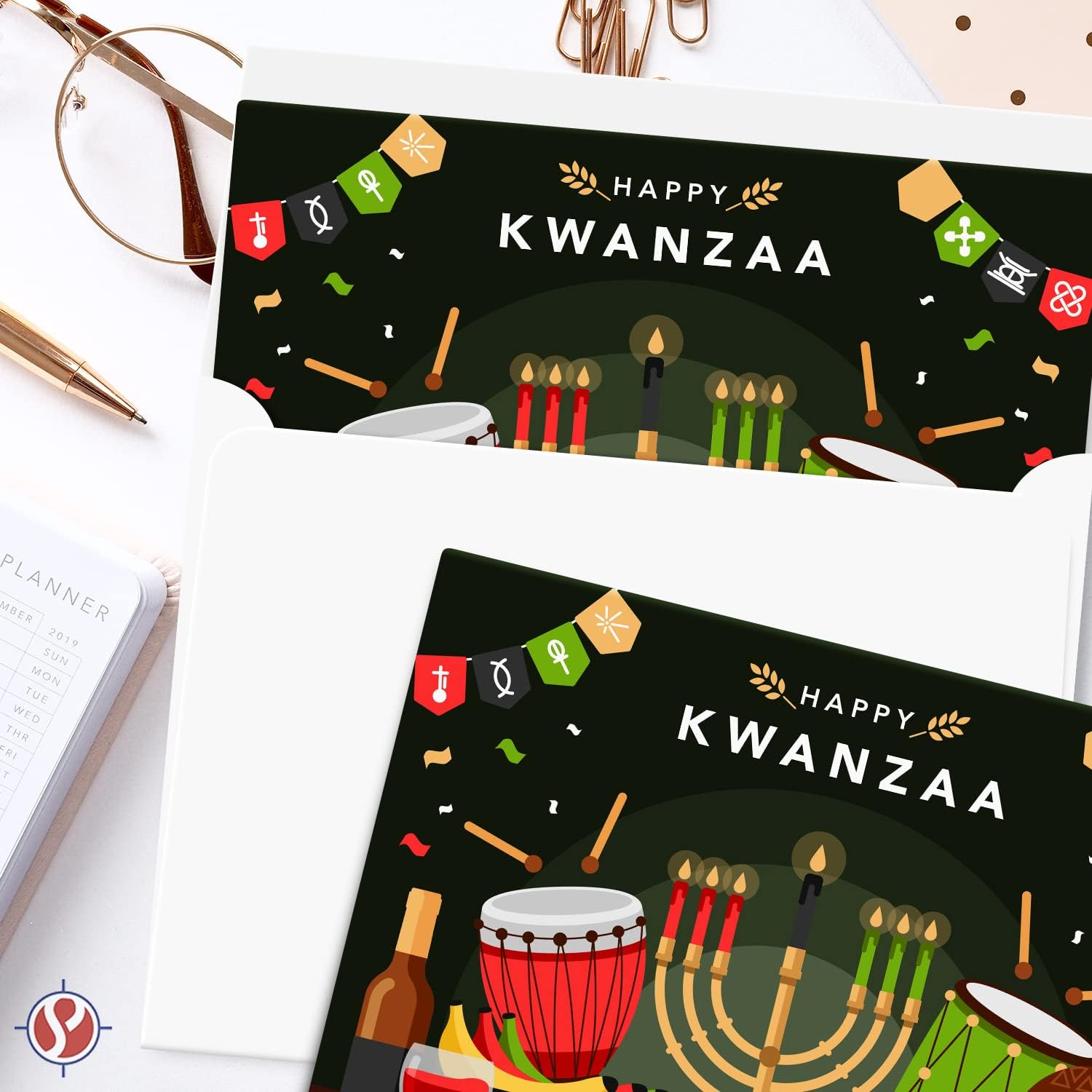 10 Happy Kwanzaa Greeting Cards with Envelopes Set, African-American Annual Cultural Holiday Heritage Celebration Celebratory Festivity Card, Seven Candles, Traditional Kwanzaa Symbols – 4.25 x 5.5" - Image 4