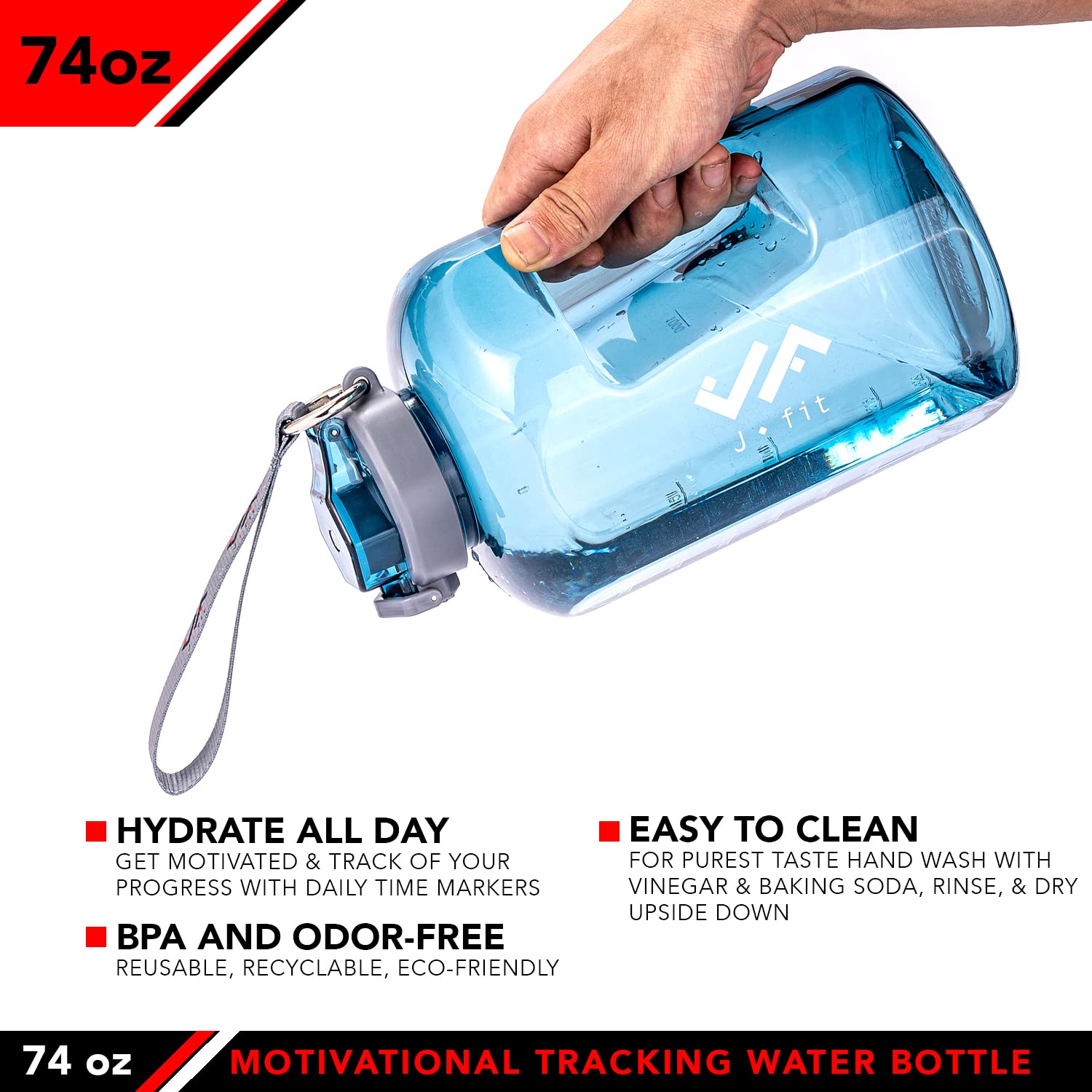 JFIT Kunststoff-Wasserflasche, 2,1 l, Blau