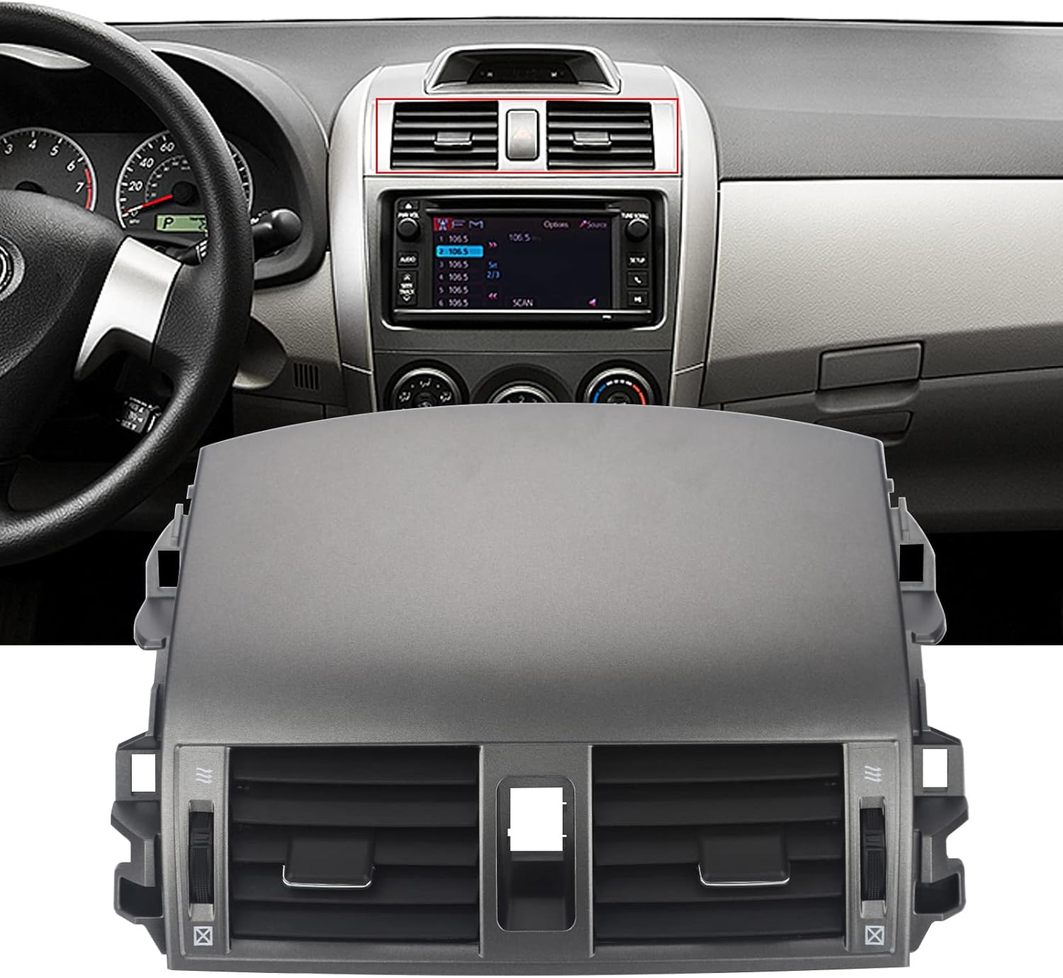 ZONFANT Upgrade Adjustable Air Volume Center Dash AC Outlet Air Vent Panel With Hand Wheels Compatible With 2008-2013 Corolla, Replace#55670-02160 55663-02060