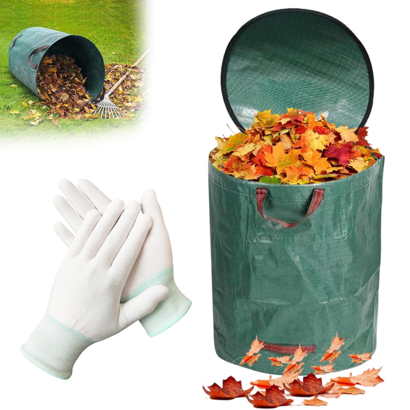 Pop Up Garden Trash Bags, Large Garden Bags, 120L Garden Bags, with Lid, for Waste, Dried Leaves, Pruning Remains, Plant Waste, Rubble Sacks,