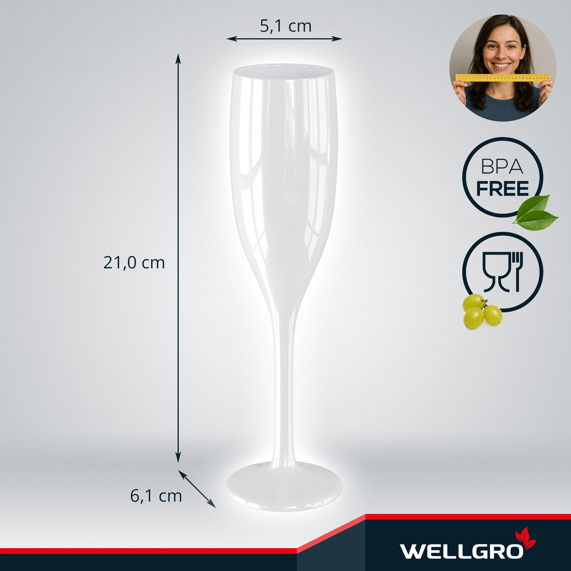 WELLGRO Kieliszki do szampana, zestaw 150 ml, tworzywo sztuczne, białe, nietłukące, nie zawierają BPA, wielokrotnego użytku, kieliszki do szampana, kieliszek do szampana, kieliszek do szampana,