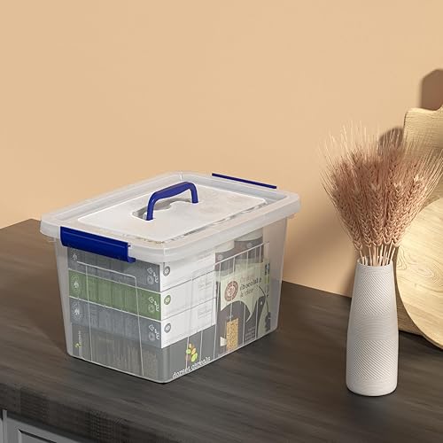 Miniatura 5 de Bringer Paquete de 6 cajas de almacenamiento de plástico de 10 L, caja de almacenamiento transparente con mango azul