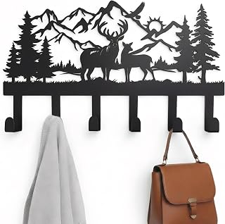 Metal Metal Deer Coat Wall Mount Cabin Coat Hanger Coat Hooks & Hat Hanger for Wall, Rustic Cabin Decor Wildlife Bear Hooks for Backpacks, Bags & Towels, Entryway Organizer