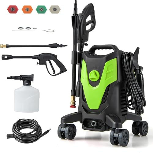 Electric Pressure Washer, 2400 PSI 1.7 GPM High Pressure Power Washer w/4 Quick Nozzles & Universal Wheels, Portable Pressure Washer IPX5 Car Wash Machine, Cleaning Garden Car Floor (Green)