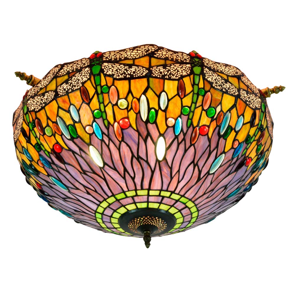 YNIYUJKL 55Cm Semi-Ceiling Light Tiffany-Style Stained Glass Ceiling Lamp Retro Dragonfly Ceiling Light Decor Light Restaurant Bedroom Ceiling Light