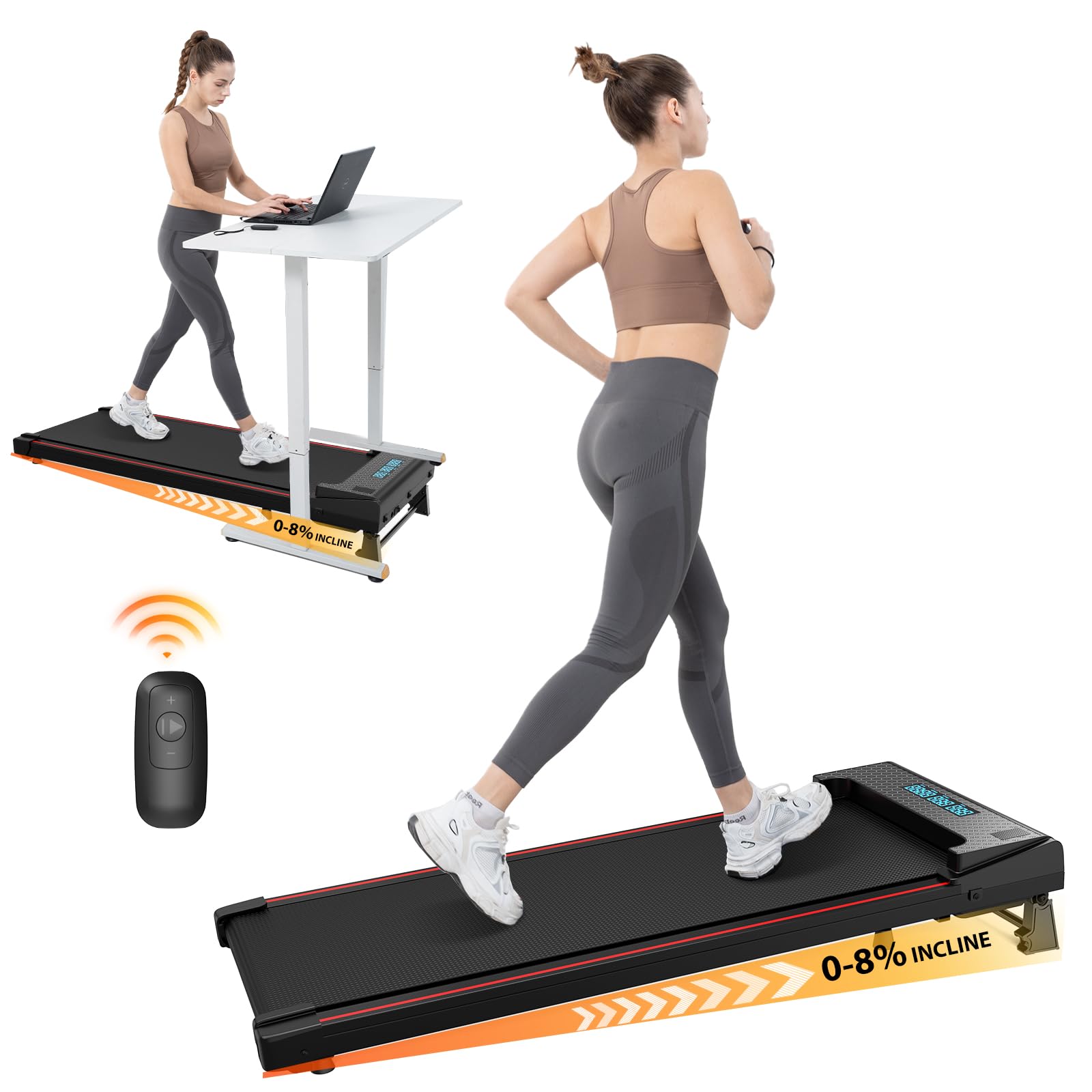 Tapis Roulant Pieghevole Con Inclinazione 14% E Telecomando – Walking Pad 1-6 Km/h, LCD E Luci LED - 4