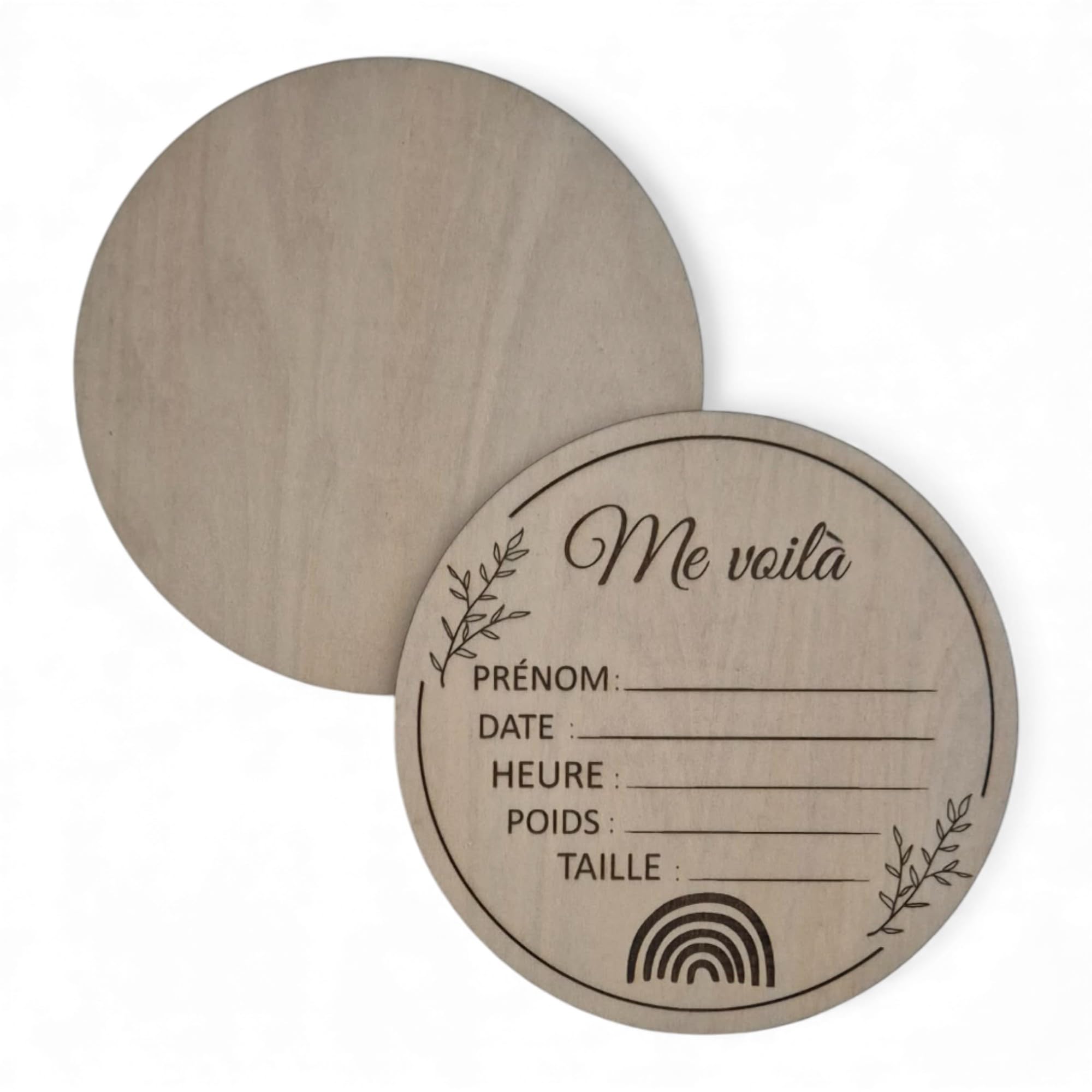 Plaque en Bois Naissance Personnalisable, Bonjour le Monde, Décoration Chambre Bébé avec Champs pour Prénom Date Heure Poids Taille (Me voilà)