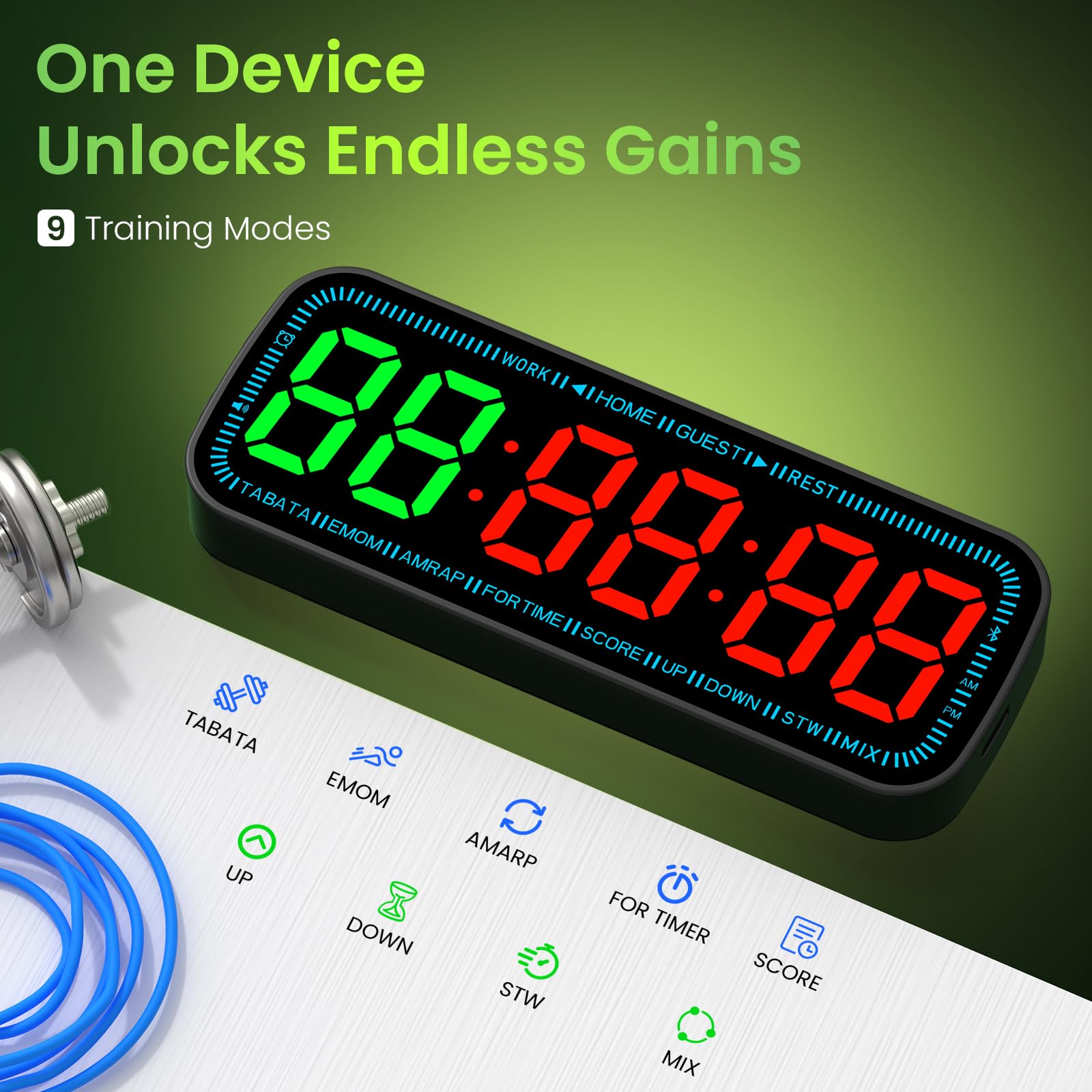Fitness-Timer, Bluetooth, App-gesteuert, magnetisch, Workout-Intervall-Timer, Zuhause, große LED-Digitalanzeige, Countdown-Uhr für Score Crossfit, Tabata, HIIT, EMOM, Boxen