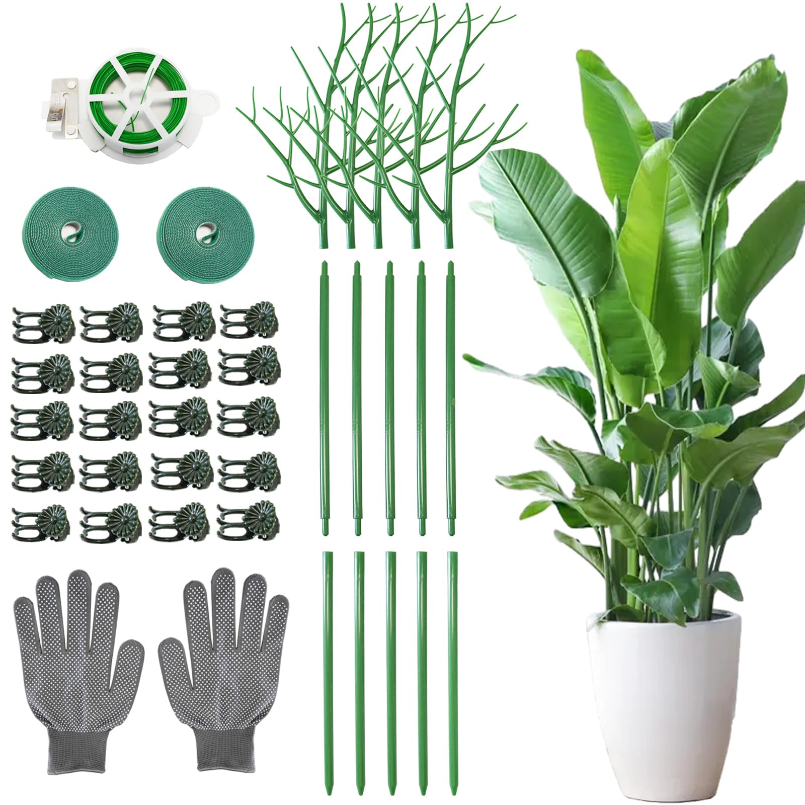 HoJianele 5 Pack Plant Support Stakes for Plants, 39.37 Inch Twig Plant Sticks,Plastic Branches Support Structures with Orchid Clips Twist Ties and Plant Ties (Set A)