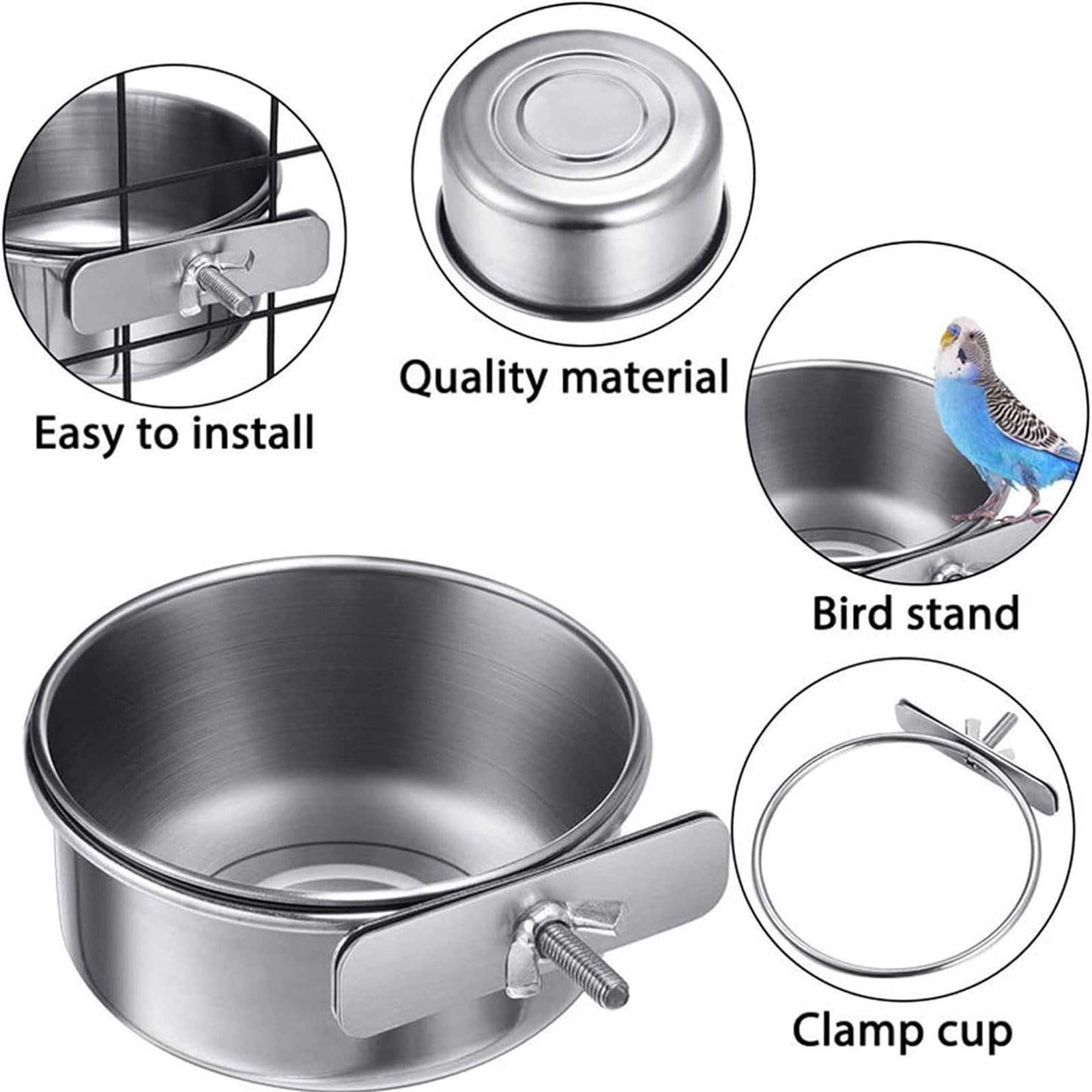 Tazas de alimentación para pájaros Colgantes internos, Cuenco para pájaros con Clip, comedero para pájaros de Acero Inoxidable, Regalo Ideal para Amantes de los pájaros, 1 ud.