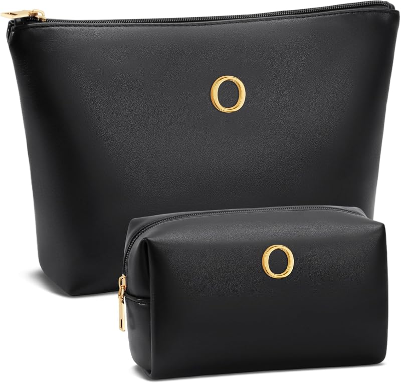 Necessaire de maquiagem para viagem CLOUDWINGS com inicial personalizada, preta