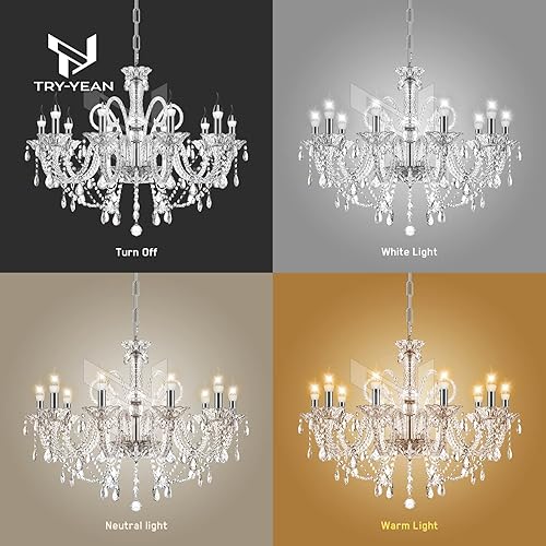 Miniatura 5 de TRY-YEAN Lámpara de araña moderna de 10 luces transparente K9 de cristal ajustable empotrado para techo lámpara colgante E12 para dormitorio sala de