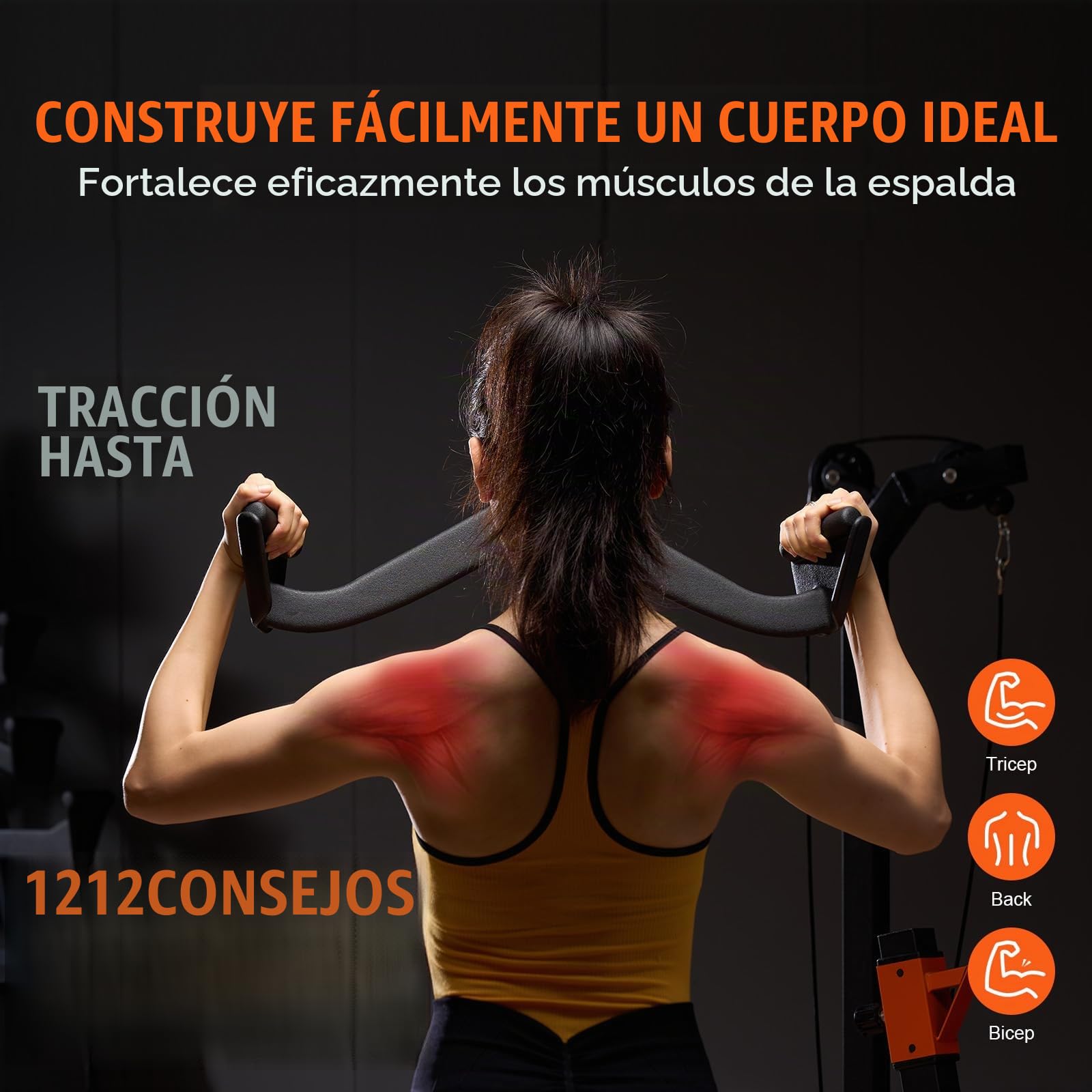 VEVOR Barras Extraíbles para Máquina de Cable 60,5x14x17 cm Barra de Tracción para Tríceps Mango Recubierto de Goma para Entrenamiento de Fuerza de Espalda Barra en V Barra en T para Gimnasio