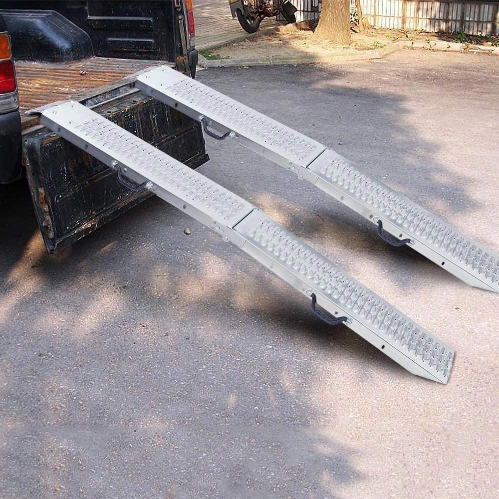 BAKAJI Paar Faltbare Laderampen aus verzinktem Stahl mit rutschfestem Loch, maximale Kapazität 400 kg, Auffahrrampe, zusammenklappbar, für Quad Motorrad Auto 180 cm
