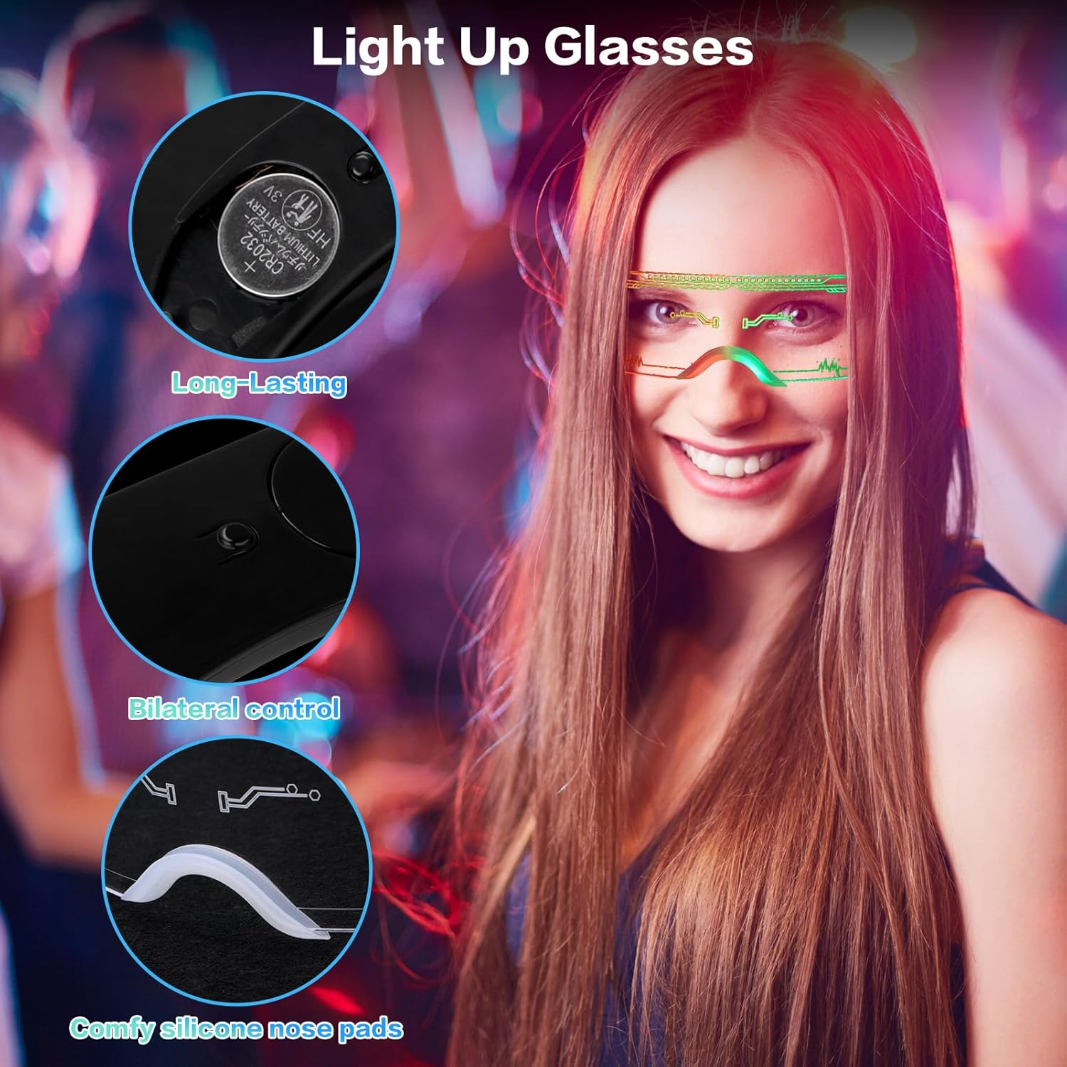 LED Glasses Light Up 7 Colors and 4 Modes, Cool Glasses for rave Cyberpunk Party Bar Cosplay - Image 2