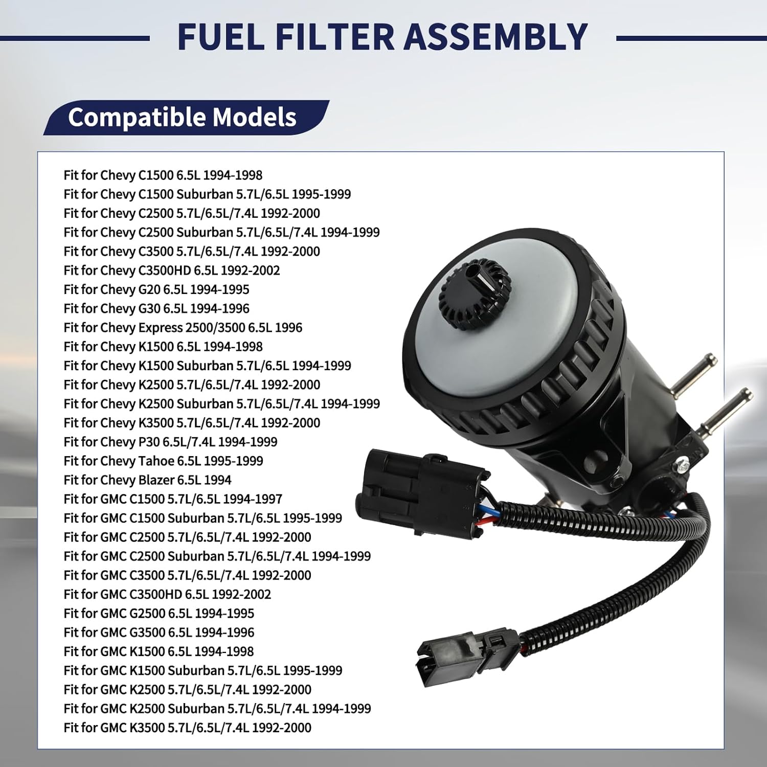 Fuel Filter Assembly 10226035 Fit for Chevy/GMC C1500 C2500 C3500 K1500 K2500 K3500 G30 P30 1992-2002 6.5L Diesel Replace 33376 33976 10154635
