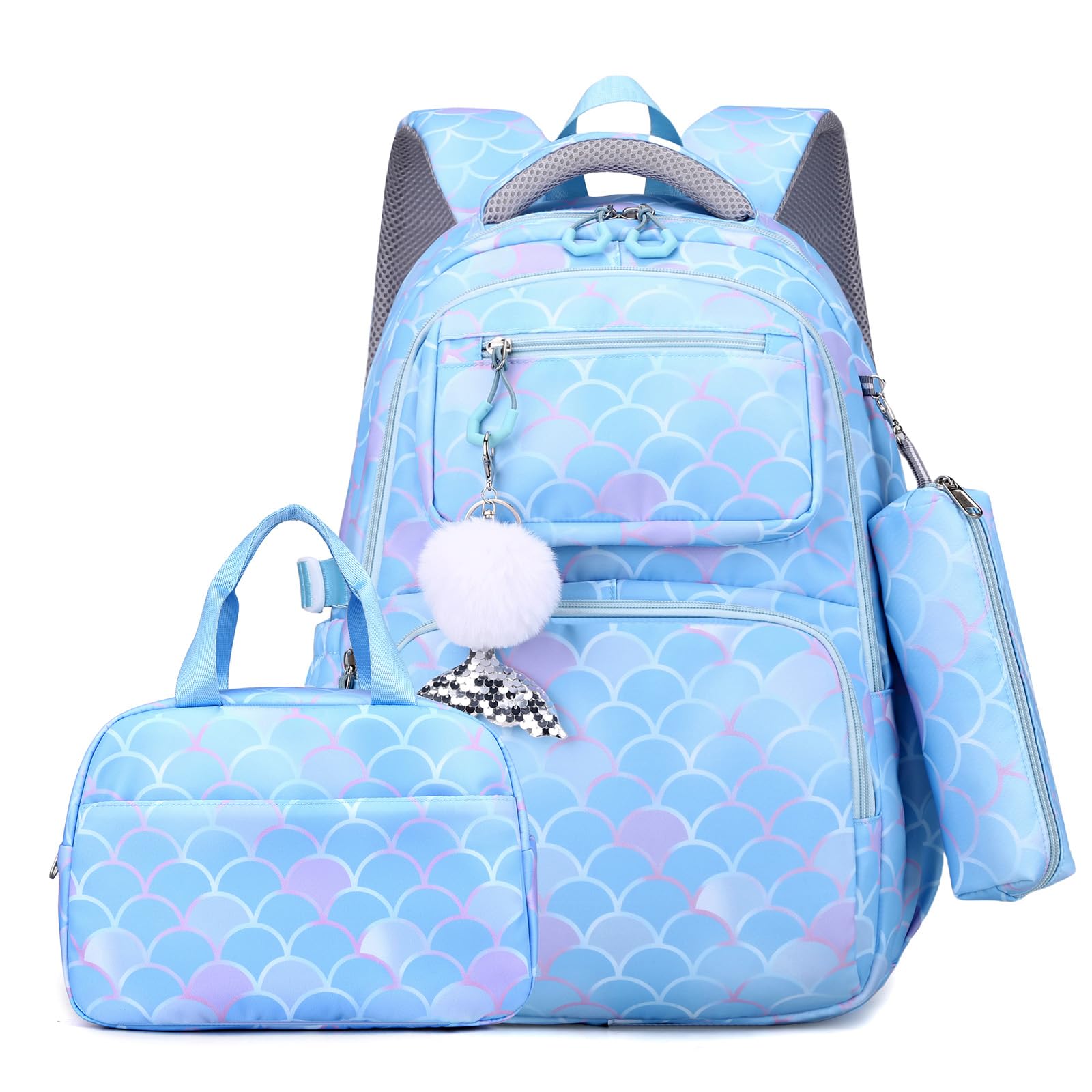 Tanou Mochilas Escolares Niña 4 Piezas, Gran Capacidad Mochila Niña Adolescente de 9 a 14 Años, Mochila Colegio Mochila Juvenil Chica de Nylon para Primaria Secundaria, Azul