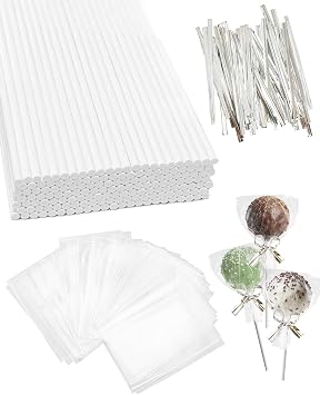 300Pcs Cake Pop Sticks and Wrappers, CHELIZIYA 6-inch 3.5mm Paper Sticks