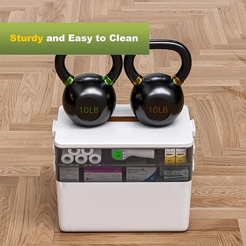 Miniatura 6 de JOYBOS Caja de almacenamiento de medicamentos de 3 niveles, kit de primeros auxilios vacío, organizador portátil de suministros médicos con mango de