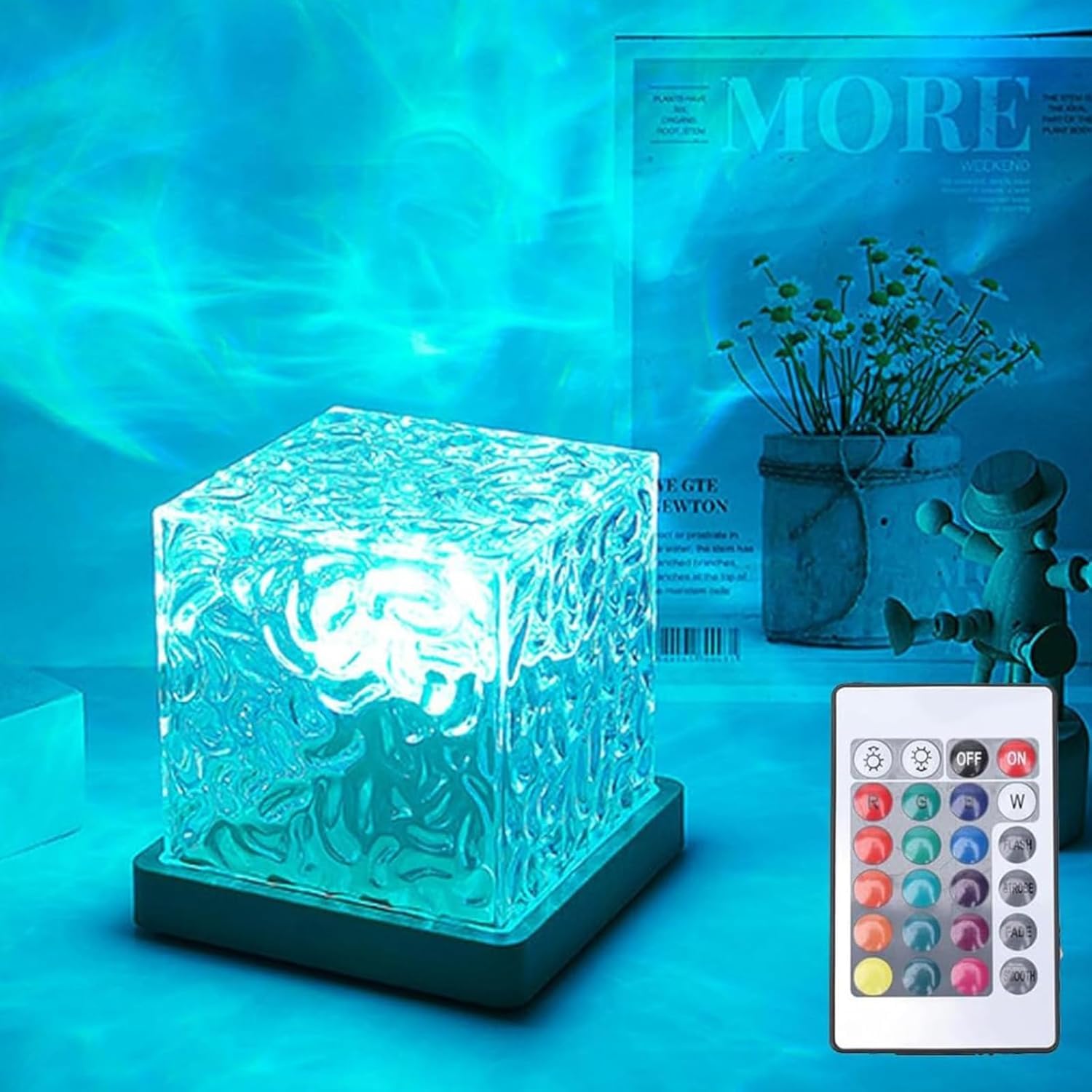 Northern Lights Ocean Wave Projector Light, 16 Colors Gradual Rotating Flame Water Lamp Wave Night Light with Remote Control for Office Bar Restaurant Underwater Projector Light