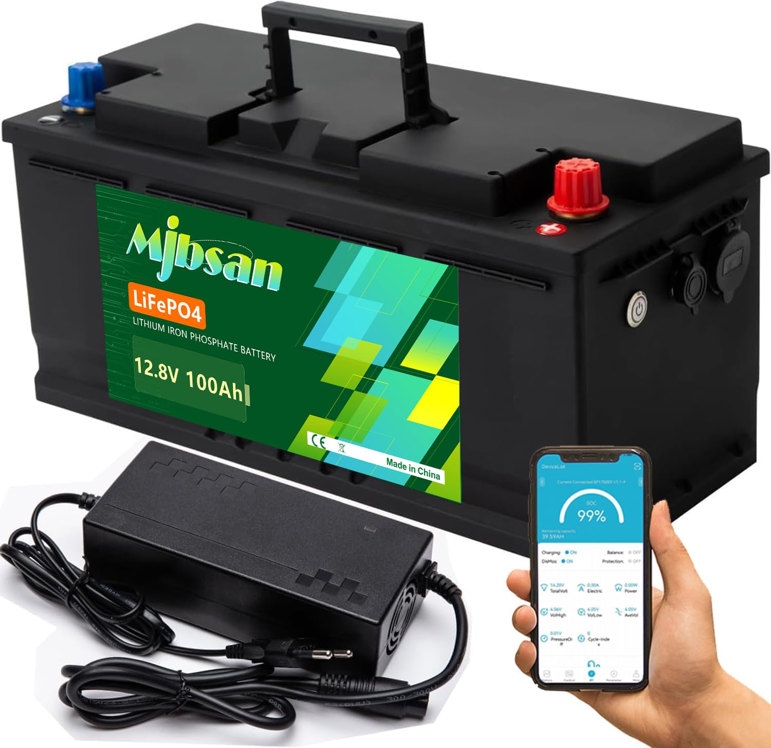 12 V 100 Ah LiFePO4-Lithium-Batterie RV Deep Cycle Battery, eingebautes 100 A BMS, 1280 W Ausgangsleistung für Wohnmobile, Solaranlagen, Marine, Energiespeicherung zu Hause und netzunabhängig
