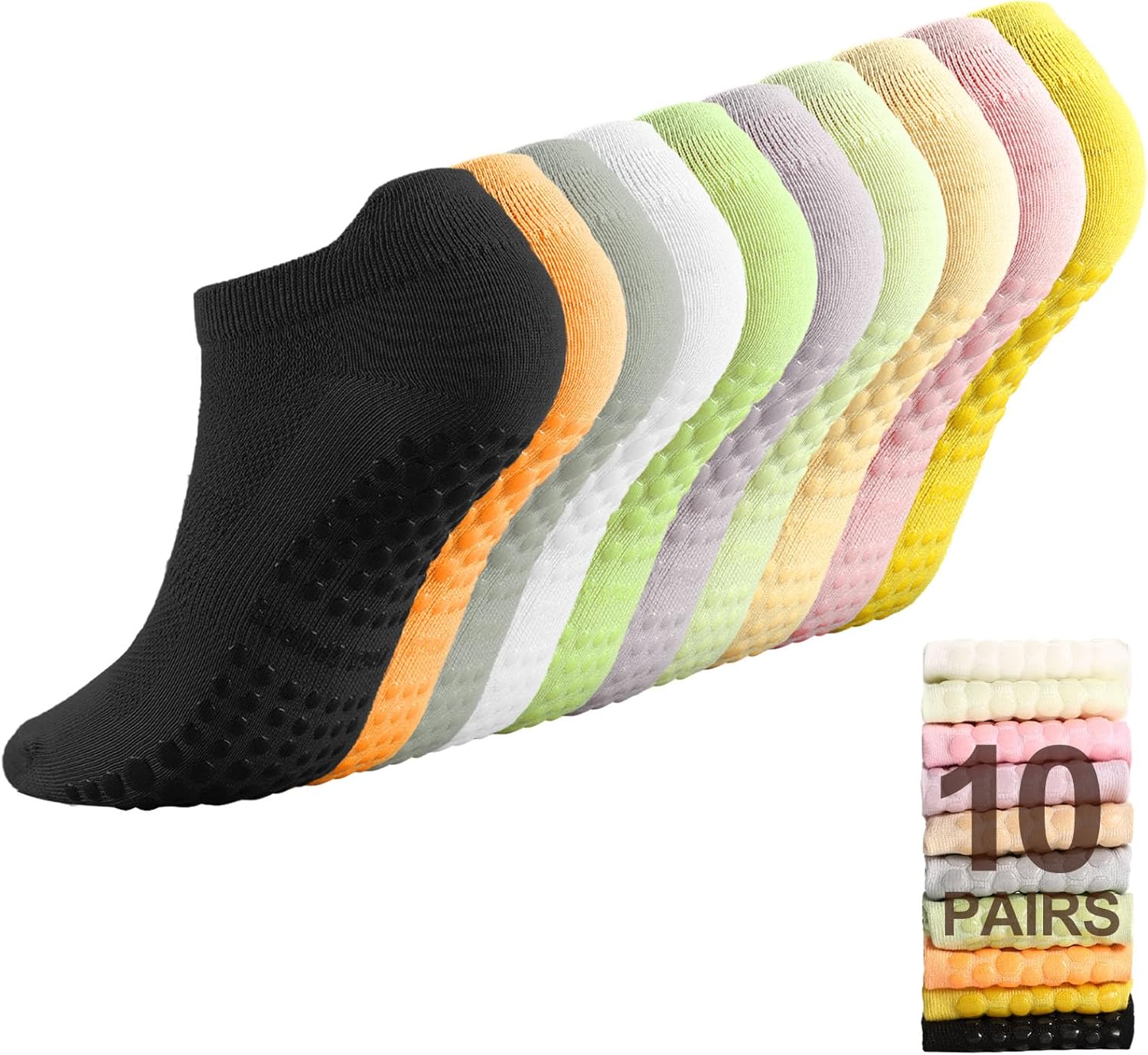 10 Pairs Grip Pilates Socks for Women Grip Socks Non-slip Yoga Athletic Sock for Yoga Ballet Barefoot Workout Hospital Gym Athletic