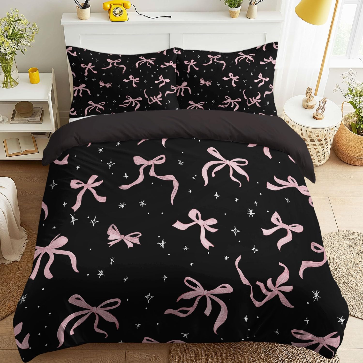 Generisch Ciemny komplet pościeli Sweetheart czarny komplet pościeli 135 x 200 cm, 2-częściowy, płynna wstążka, dekoracja, poszewka na kołdrę z mikrofibry, poszewka na kołdrę z 1 poszewką na poduszkę