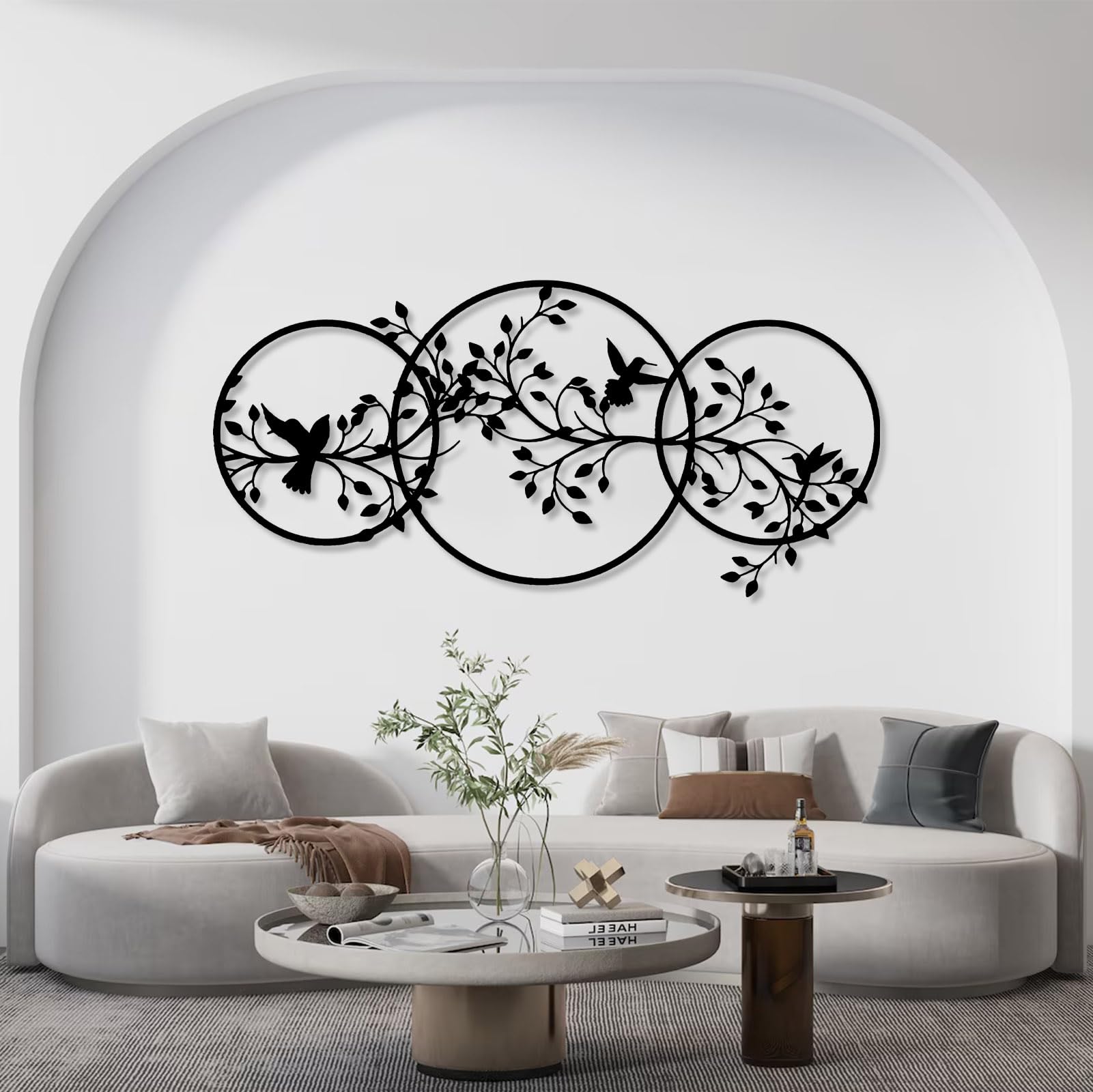 Decorazione murale in Metallo Raffigurante Un Uccello Nero su Un Ramo, Silhouette di Albero in Metallo, Scultura Moderna con Uccello per Soggiorno, Camera da Letto, corridoio e Scale (Bianco