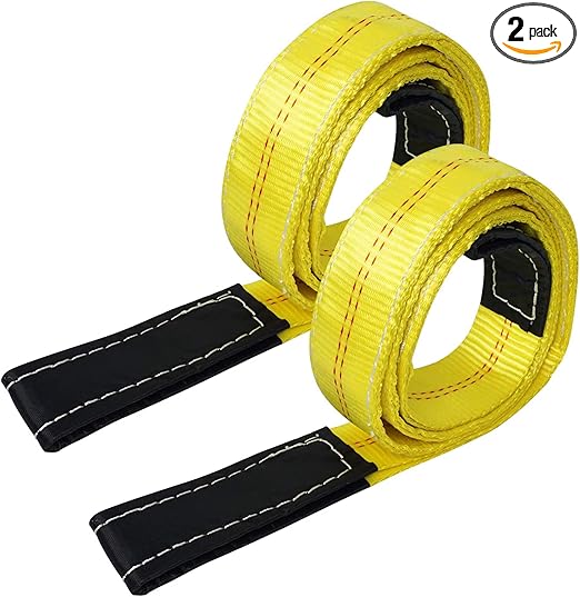 Lift Sling Webbing Straps Robbor 2 inch 7 Foot Tree Saver Winch Straps 13,000 Lbs Lift Sling w/Reinforced Eyes Heavy Duty Recovery ATV UTV Tow Straps 2 PK Yellow