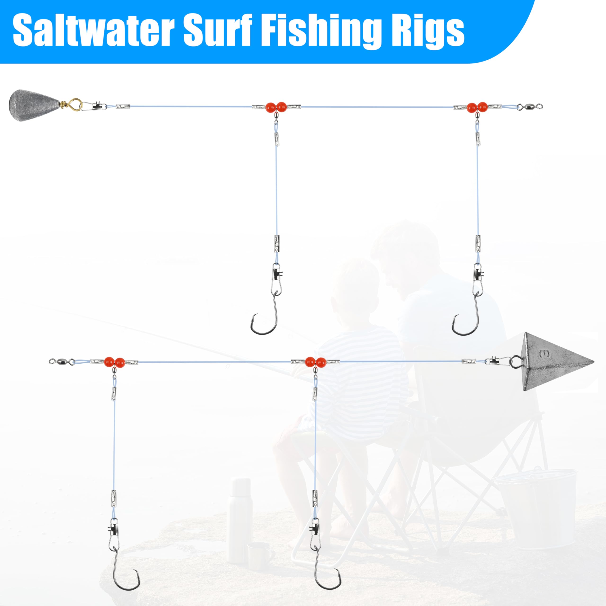 Kit de aparejos de pesca de agua salada, aparejos de pesca de surf de agua salada, incluye alambre de pesca, pirámide, plomo, peso, plomo, plomo, ganchos circulares, accesorios de pesca de surf