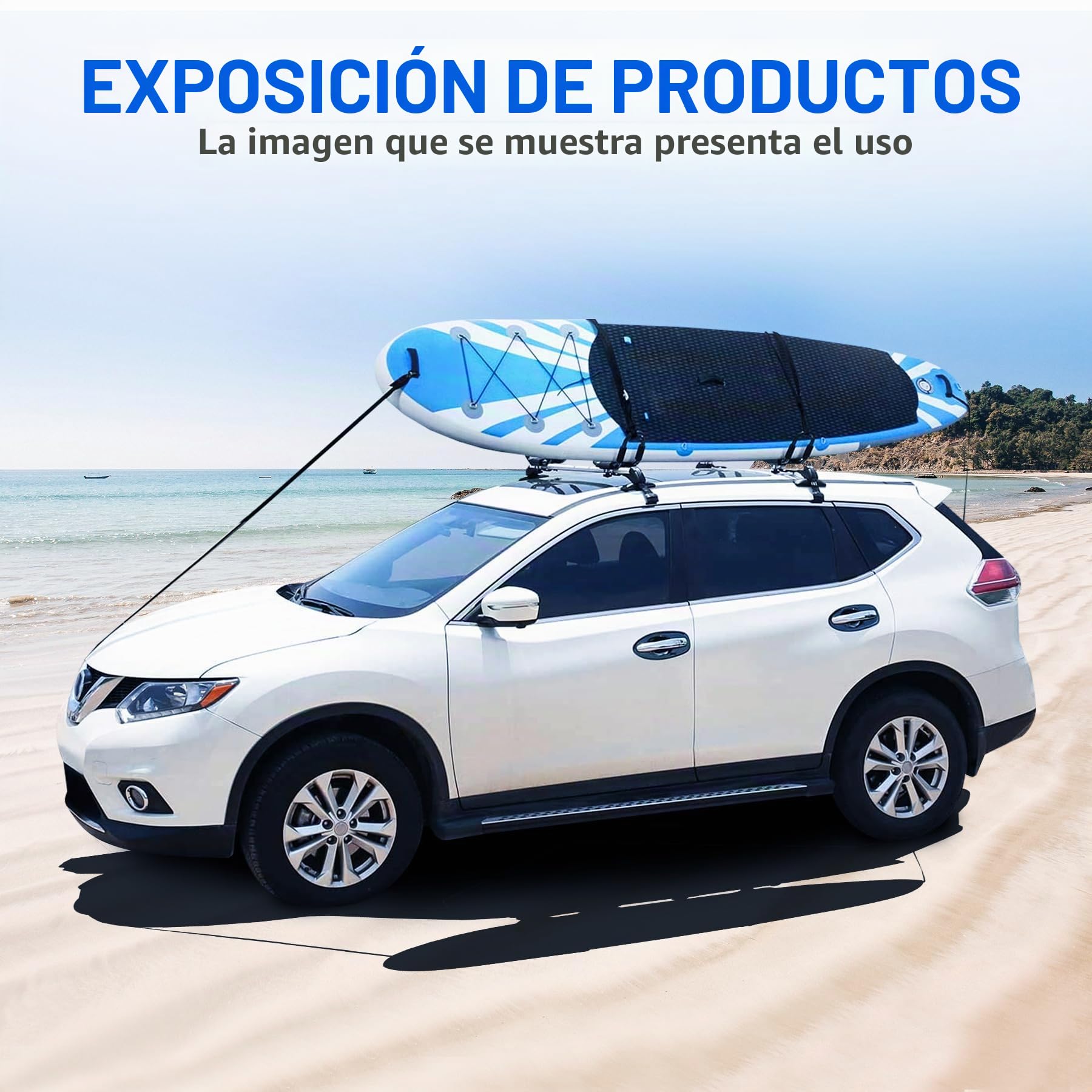 2 piezas Barras universales para kayak en el techo del coche, portaequipajes para kayak y tabla de surf, soporte universal de barra J para techo, portaequipajes para kayak y tabla de surf