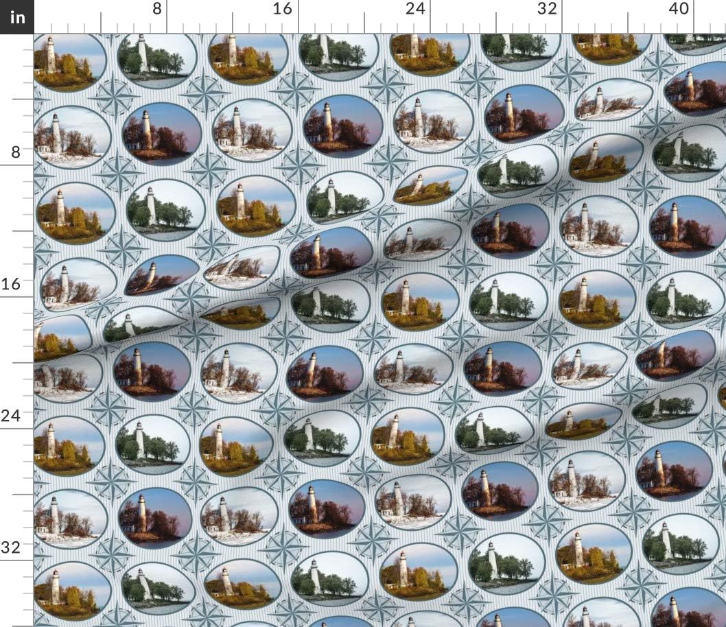 Spoonflower Fabric - Lighthouse Nautical Printed on Petal Signature Cotton Fabric by The Yard - Sewing Quilting Apparel Crafts Decor