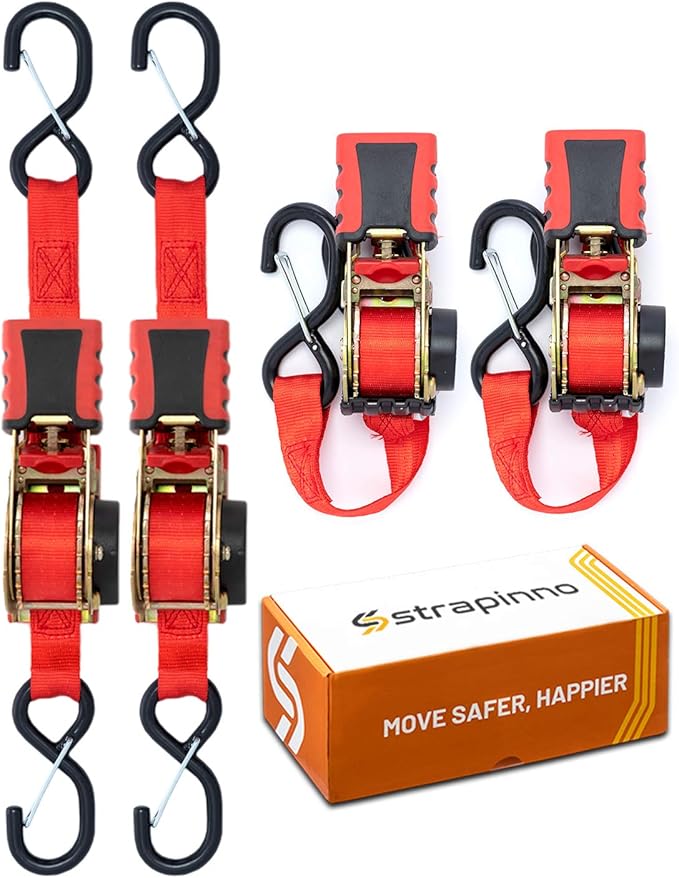 Strapinno 4pcs Retractable Ratchet Straps Bundle (1in x 6ft),Secure